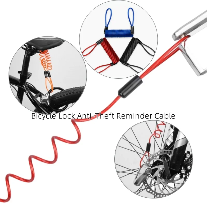 Cabo de lembrete retrátil anti-roubo de 1,2 metros para bloqueio de disco de alarme de bicicleta/motocicleta, alta elasticidade, 3 cores