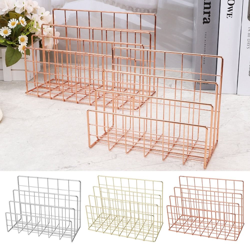 Multicolor Iron Bookshelf Multi-porpose 3 Compartments Magazine Organiser Shelf Hollow Iron Art Newspaper Storage Holder