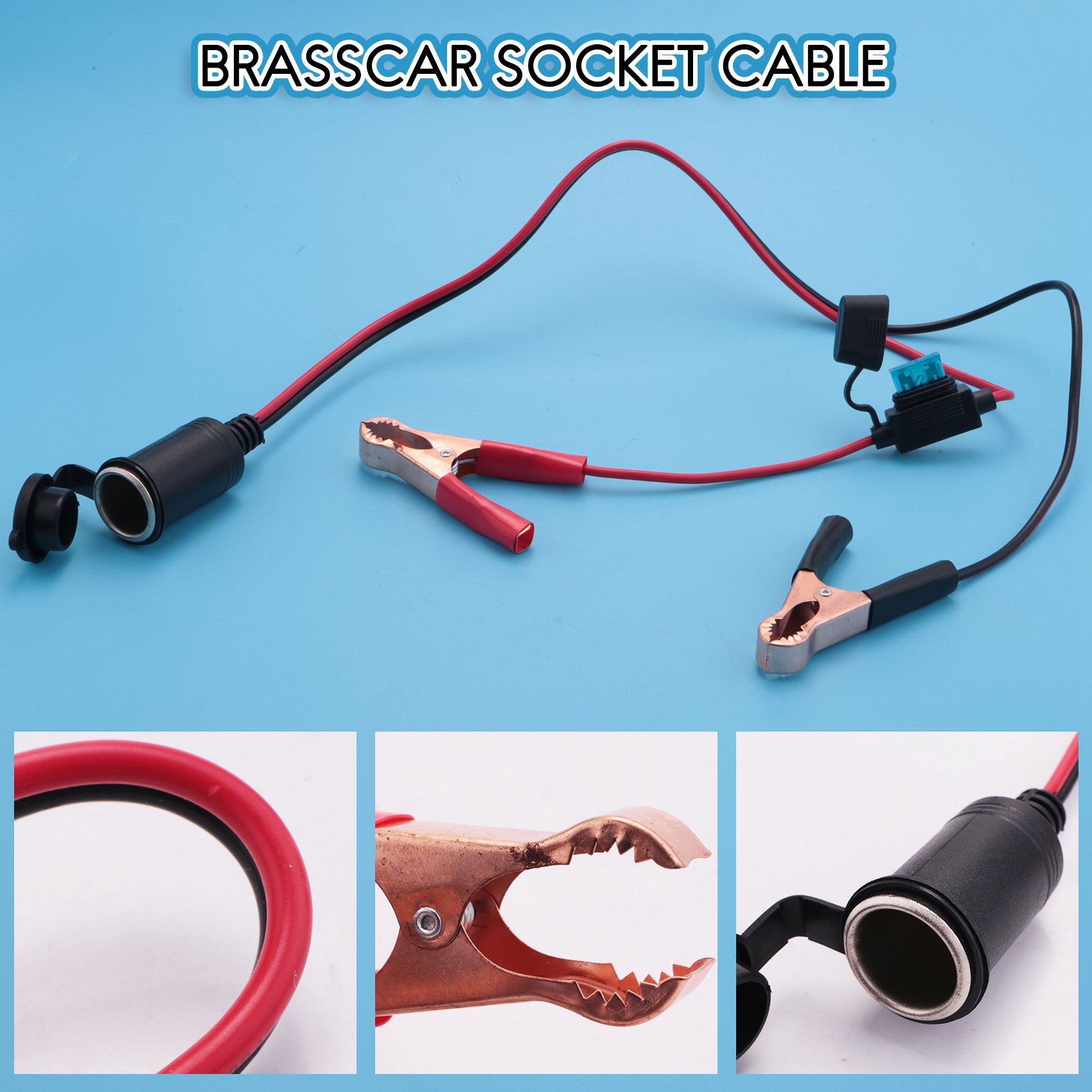 BABQ 2FT 12V 24V Car Cigarette Lighter Socket Female Adapter 15A Alligator Clips Car Battery Clip-on Extension Cord