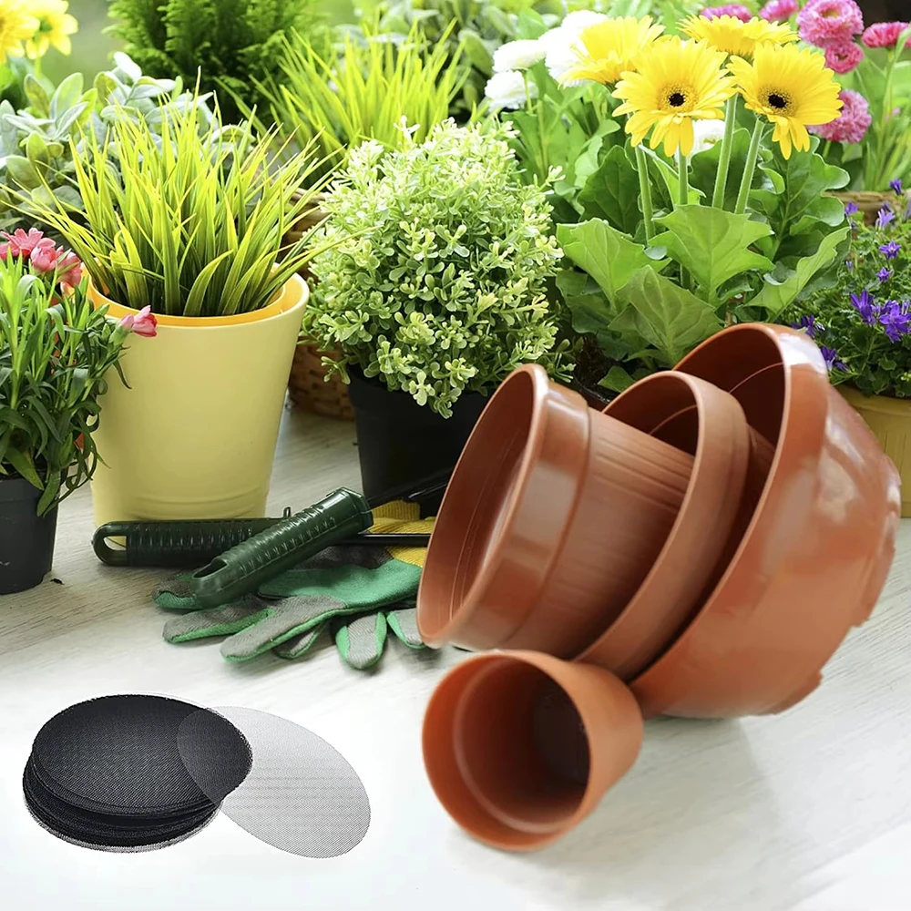 50/100PCS Flowerpot Gasket Ceramic Black Leakproof Soil Super Large Diameter Breathable Insect-Proof Plastic Circular Mesh Pad