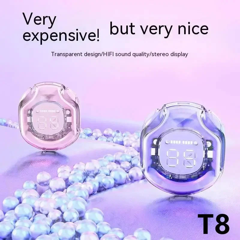 T8 PRO Tws słuchawki douszne Bluetooth przezroczyste z cyfrowym wyświetlaczem LED bezprzewodowe słuchawki douszne do słuchawek Xiaomi Huawei iPhone