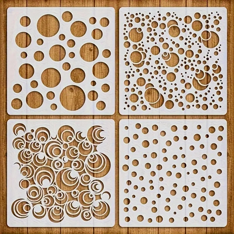 Plantilla con patrón de puntos circulares de 5,1 pulgadas, 4 Uds., para pintura artesanal en tela de madera, decoración de pared de papel