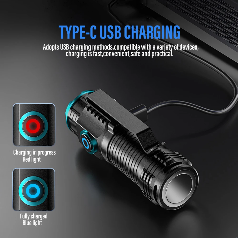 Mini USB Lanternas LED recarregáveis, XHP50 tocha com cauda ímã, alta potência, lanterna de pesca, chapéu clip luz, Camping