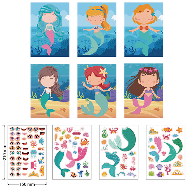 9 スタイル子供子供独自の顔ステッカークリエイティブ DIY パズルゲームプリンセス動物恐竜女の子男の子パーティーの好意のギフト