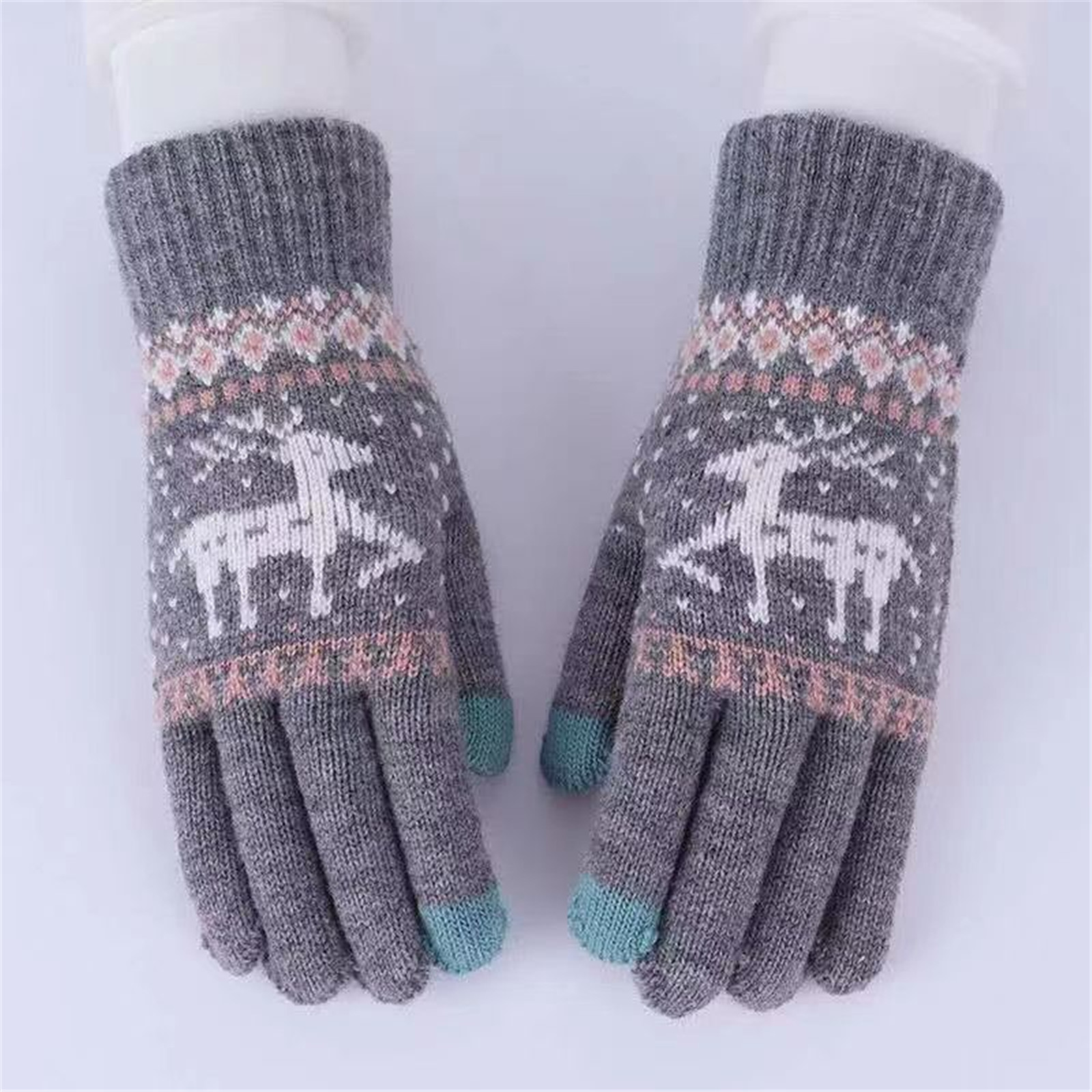 Guantes de terciopelo grueso para mujer, guantes cálidos de invierno para ciclismo, guantes de lana tejidos con ciervos de Navidad, manoplas para ciclismo con pantalla táctil para niñas