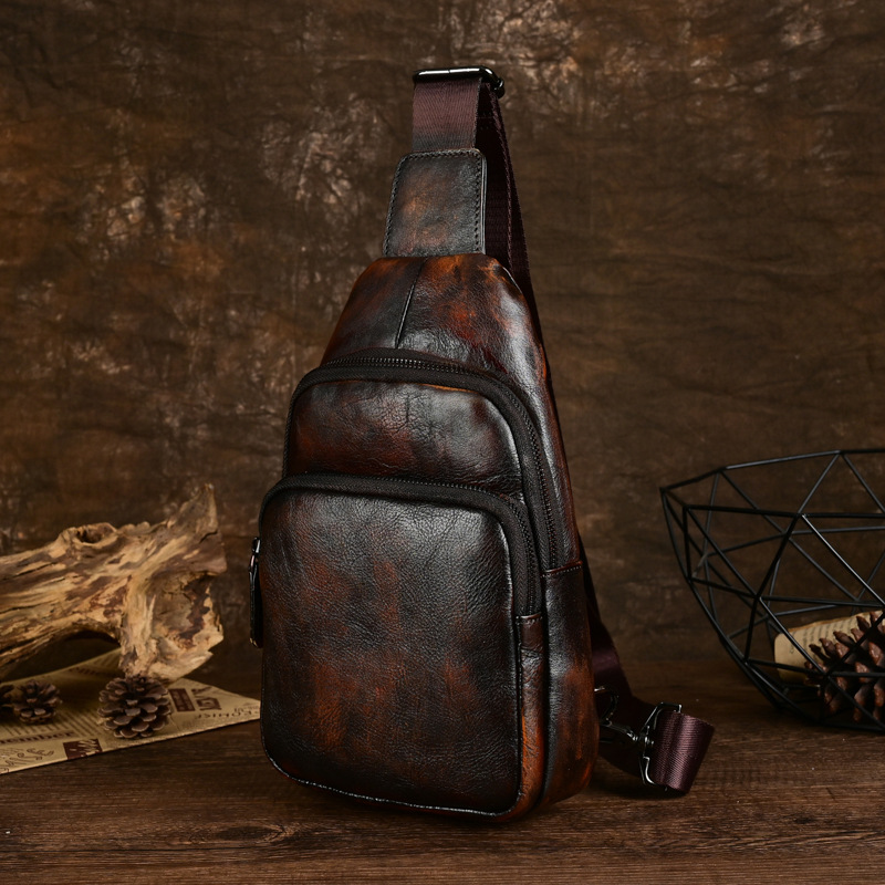 Neues Original Design Herren Brusttasche Echt leder Multifunktions-Schulter Schulter Umhängetasche Outdoor-Rucksack Herren Gürtel tasche