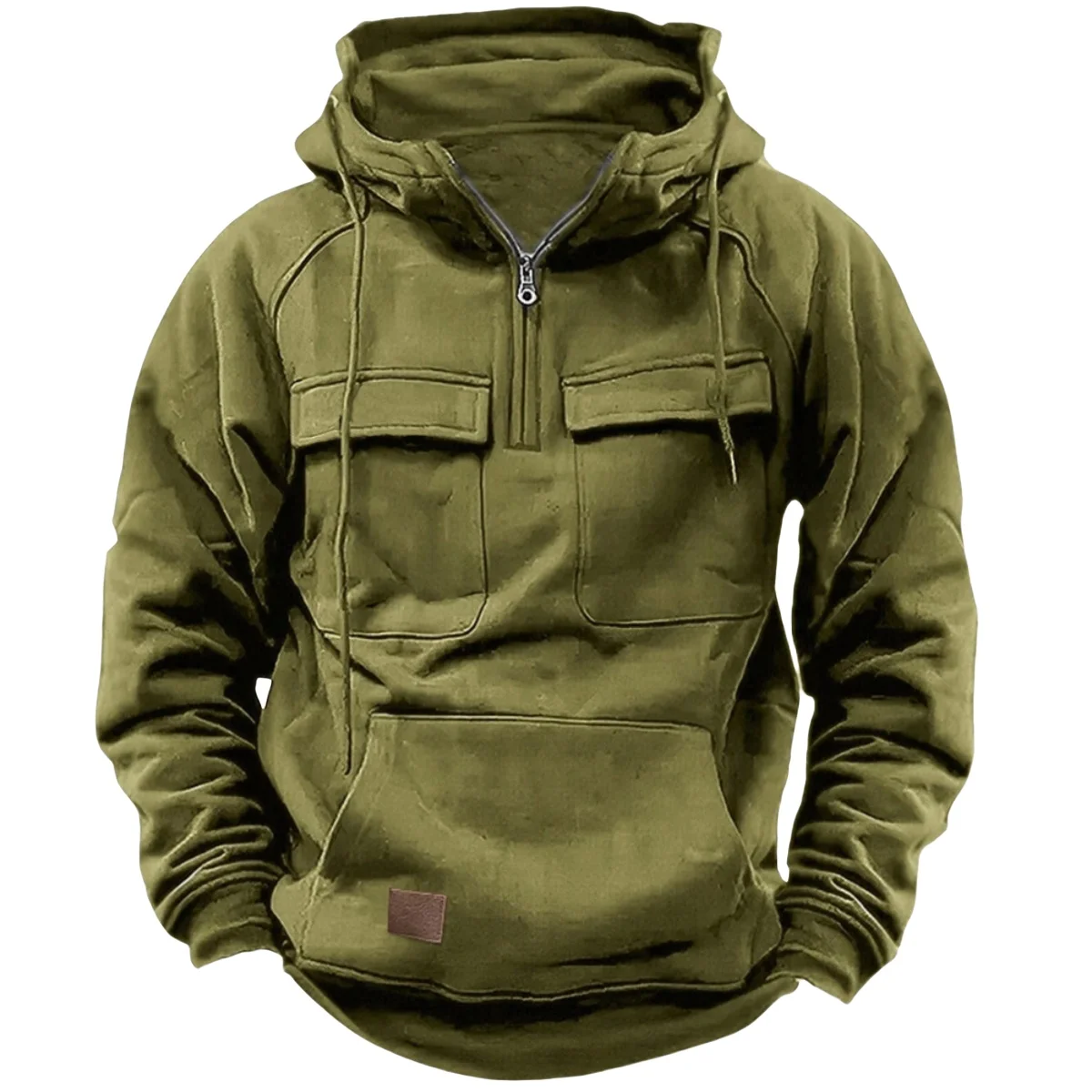 Tactisch sweatshirt met capuchon voor heren, effen, warm fleece-sweatshirt in werkkledingstijl, herenjack met meerdere zakken