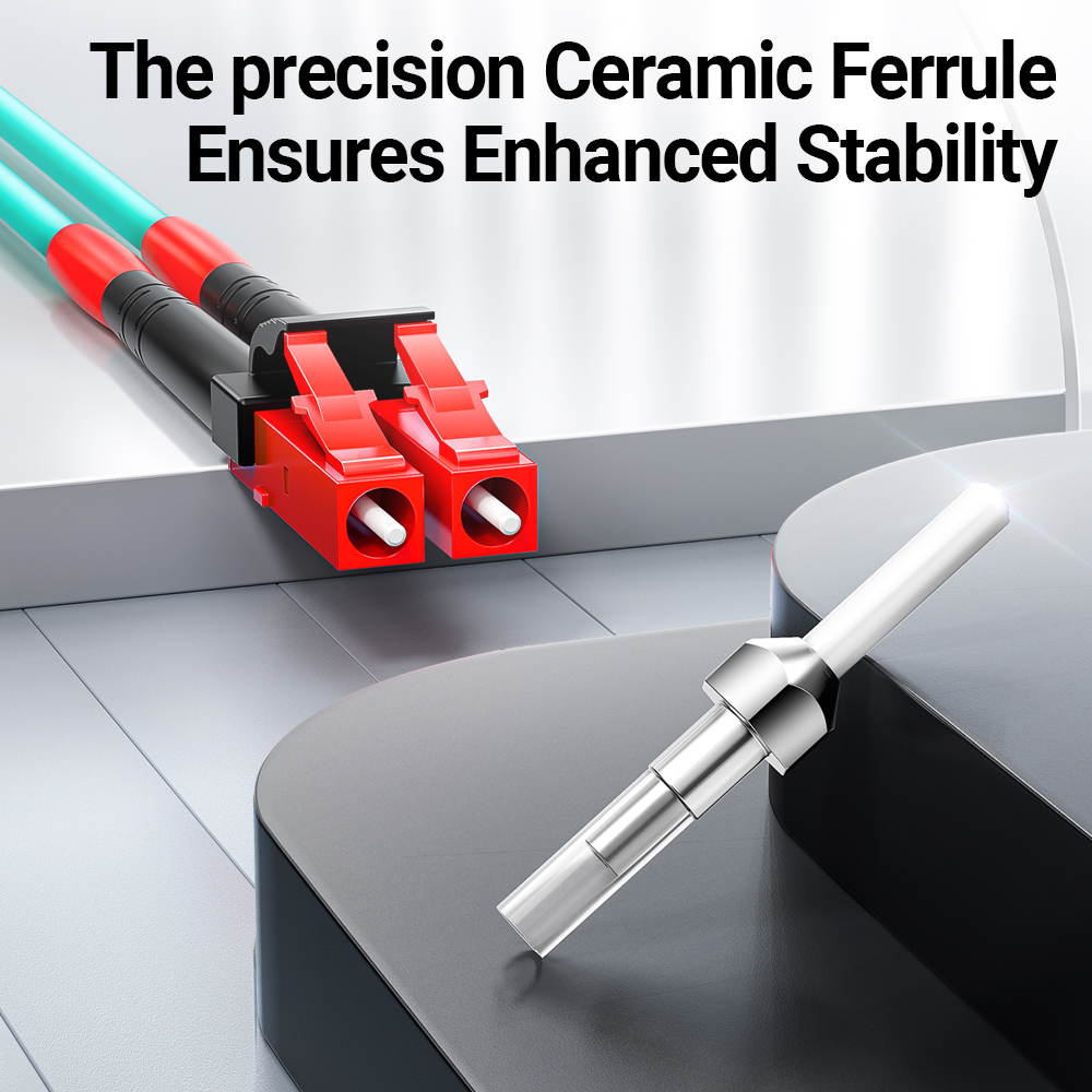 AMPCOM OM3 LC auf LC UPC Glasfaser-Patchkabel Multimode Duplex MMF 50/125 μm 10 Gbit/s Biegeempfindliches 2,0 mm Glasfaserkabel