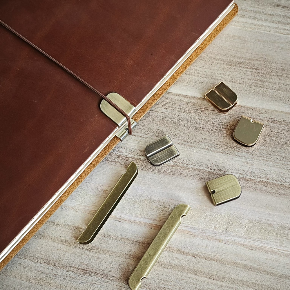 Protección de borde metálico para cuaderno, decoración de bronce y banda de goma elástica TN para accesorios de protección para diario