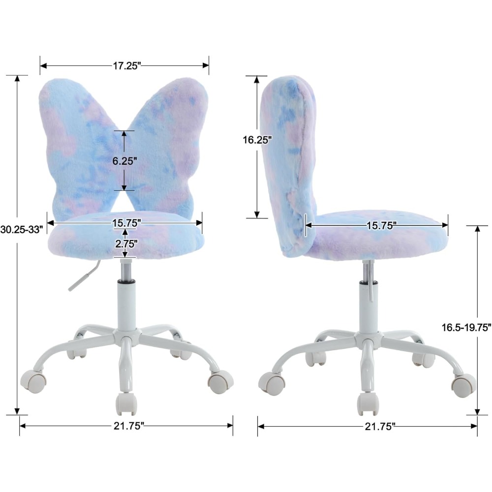 Butterfly Kids Desk & Chair - Adjustable, Swivel, Furry, Blue - Home, Bedroom, School, Dorm