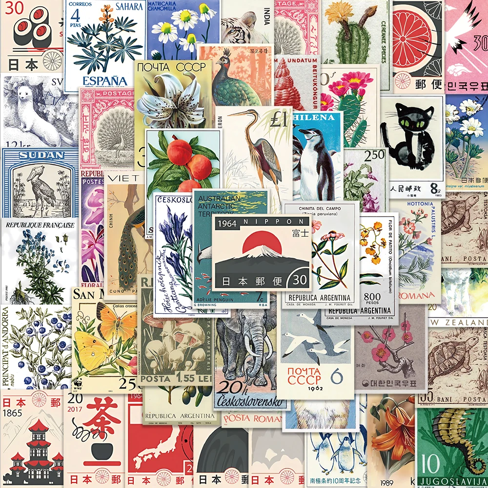 50 pezzi di adesivi artistici con timbri retrò, decalcomanie estetiche vintage per cartoni animati, per laptop, bagagli, skateboard, adesivi per telefono, giocattoli per bambini
