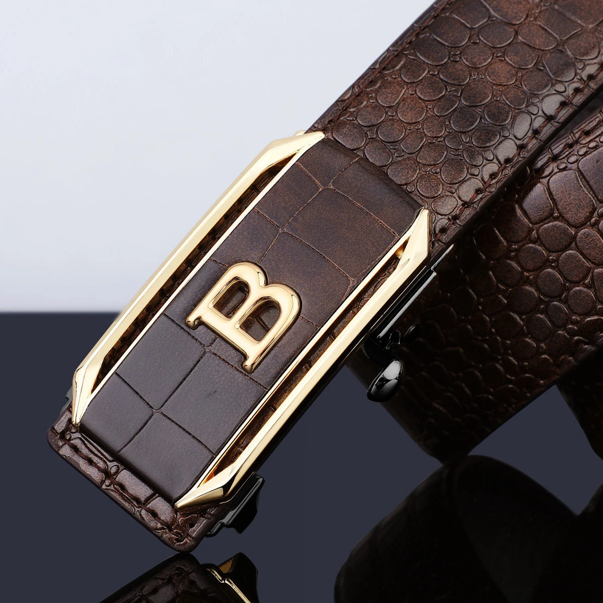 Cinto masculino com estampa de crocodilo, cinto com fivela automática de alta qualidade, pulseira jeans da moda, acessórios masculinos da moda
