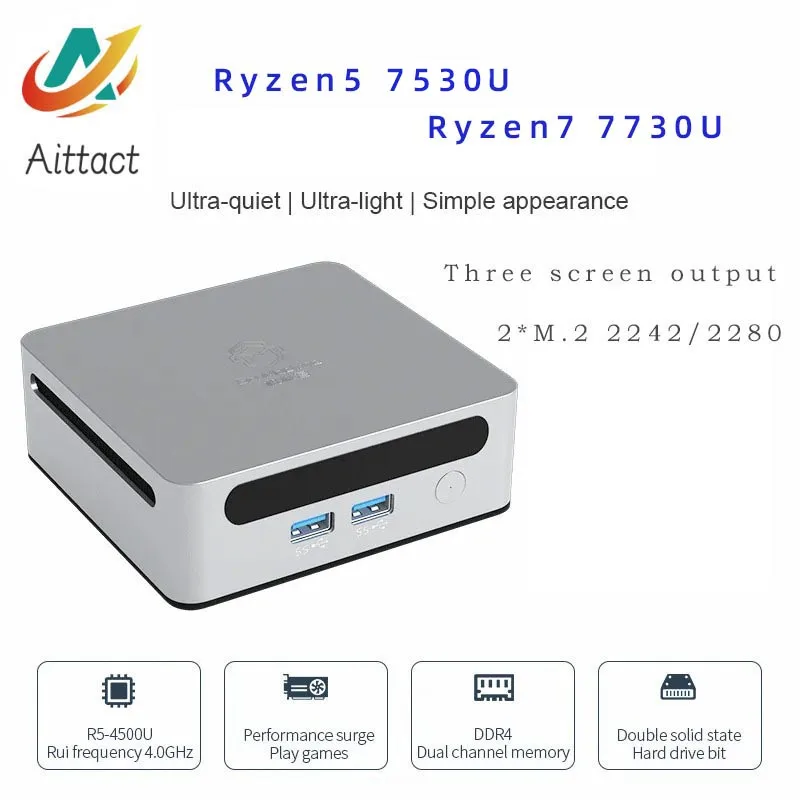 AITTACT-Mini PC AMD Ryzen 5 7530U, Ryzen 7 7730U, GPU 2000 MHz, Windows 10 11, DDR4, Memória 64GB, WiFi6 NUC, Novo