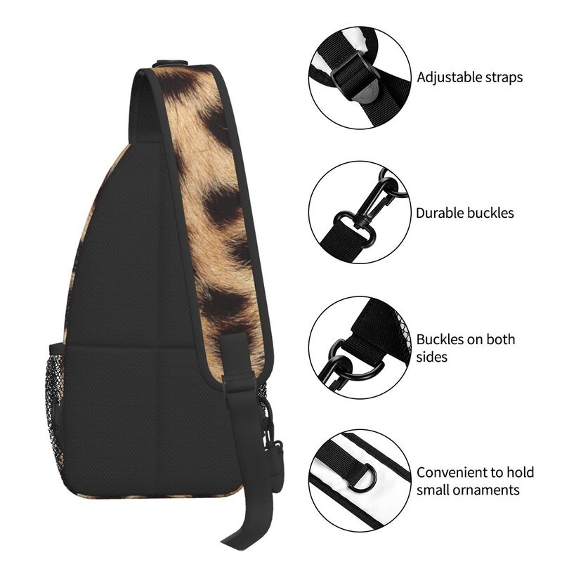 Selempang Tekstur Tampilan Bulu Macan Tutul Trendi Fashion Ransel Selempang Pria Tas Bahu Dada untuk Berkemah Bersepeda