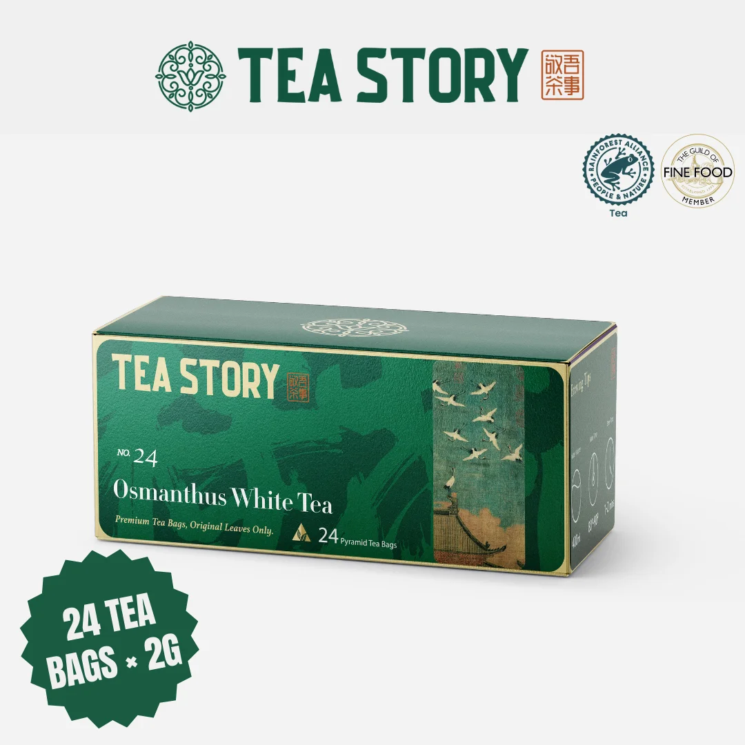 Tea Story Osmanthus White Tea [Skin Glow] Low Caffeine Detox Blend, Fuding Shou Mei Loose Leaf 24 Tea Bags ×2g