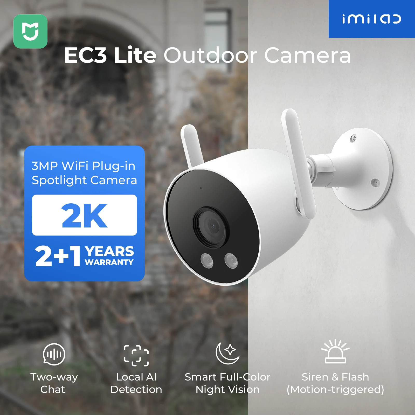 IMILAB EC3 Lite cámara de protección de seguridad para el hogar 2K HD WIFI para exteriores IP sirena inteligente Color visión nocturna CCTV cámara web de detección humana