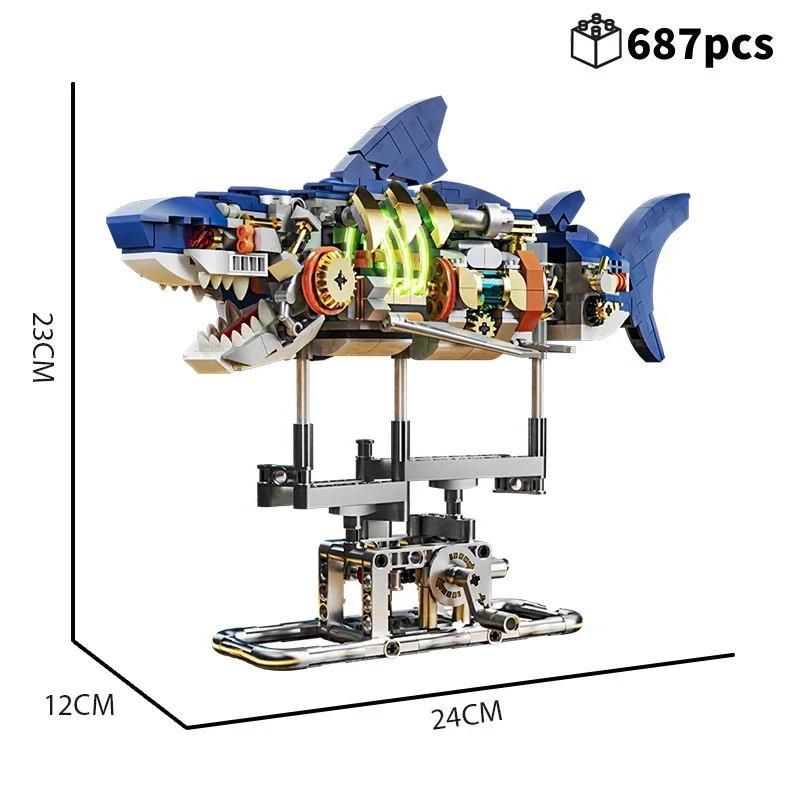 Creative STEM Educational Mechanical Shark Ocean Animal Electric Toy Building Blocks Model Set MOC Style Assembly Bricks for Kid