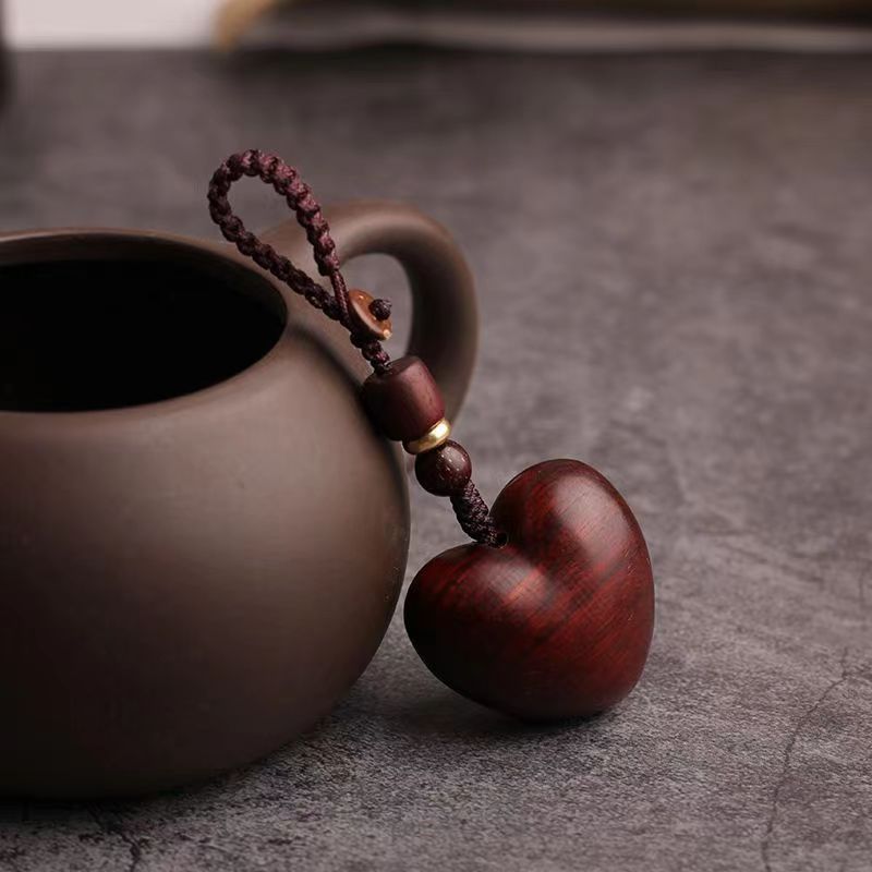 Criativo simples jacarandá vermelho amor mulher corrente do telefone móvel mão-tecido madeira maciça carro chaveiro presentes de casal