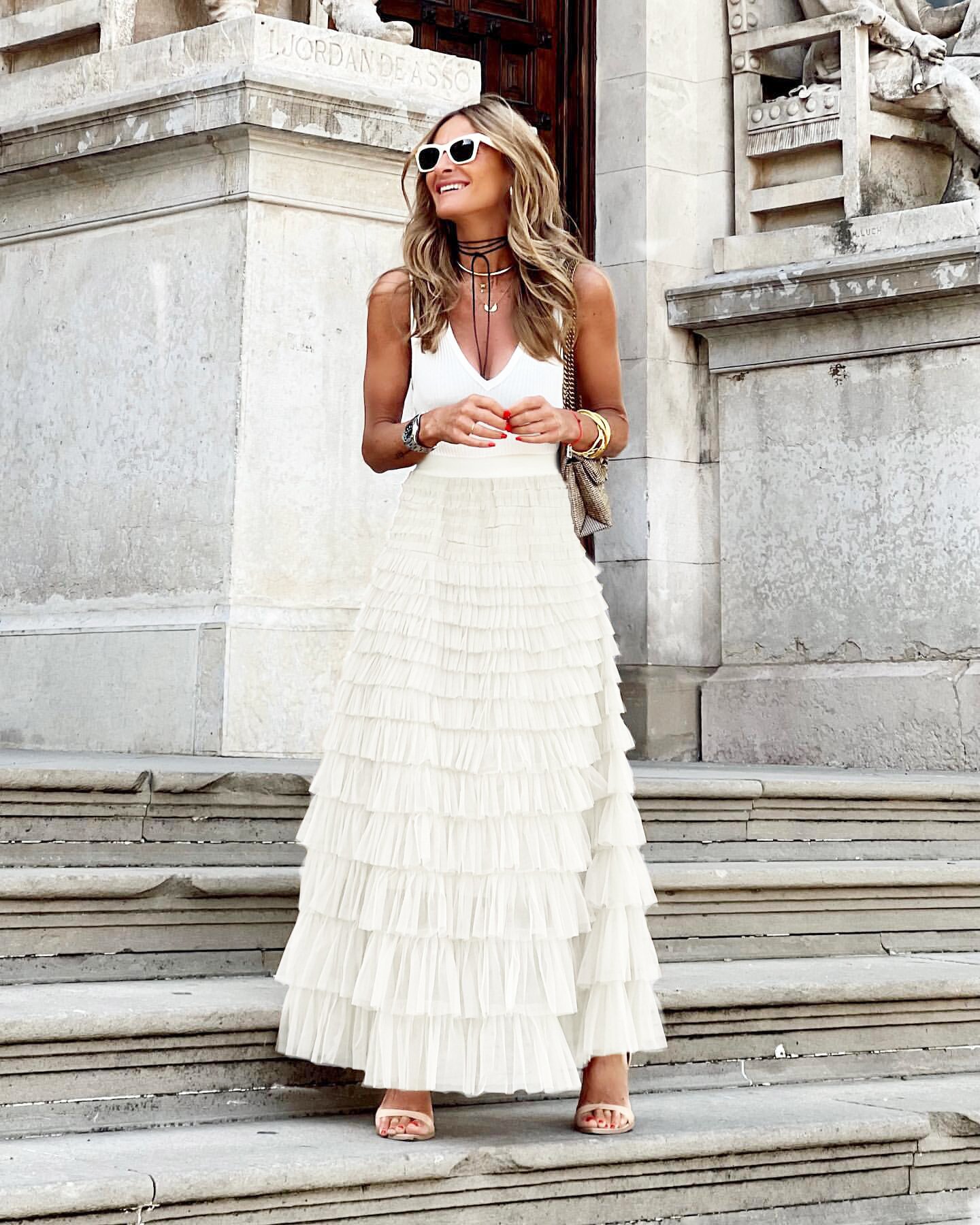 Vestido de baile liso informal para mujer, falda larga de tul, falda tutú plisada de cintura alta, faldas largas elegantes de malla salvaje para citas