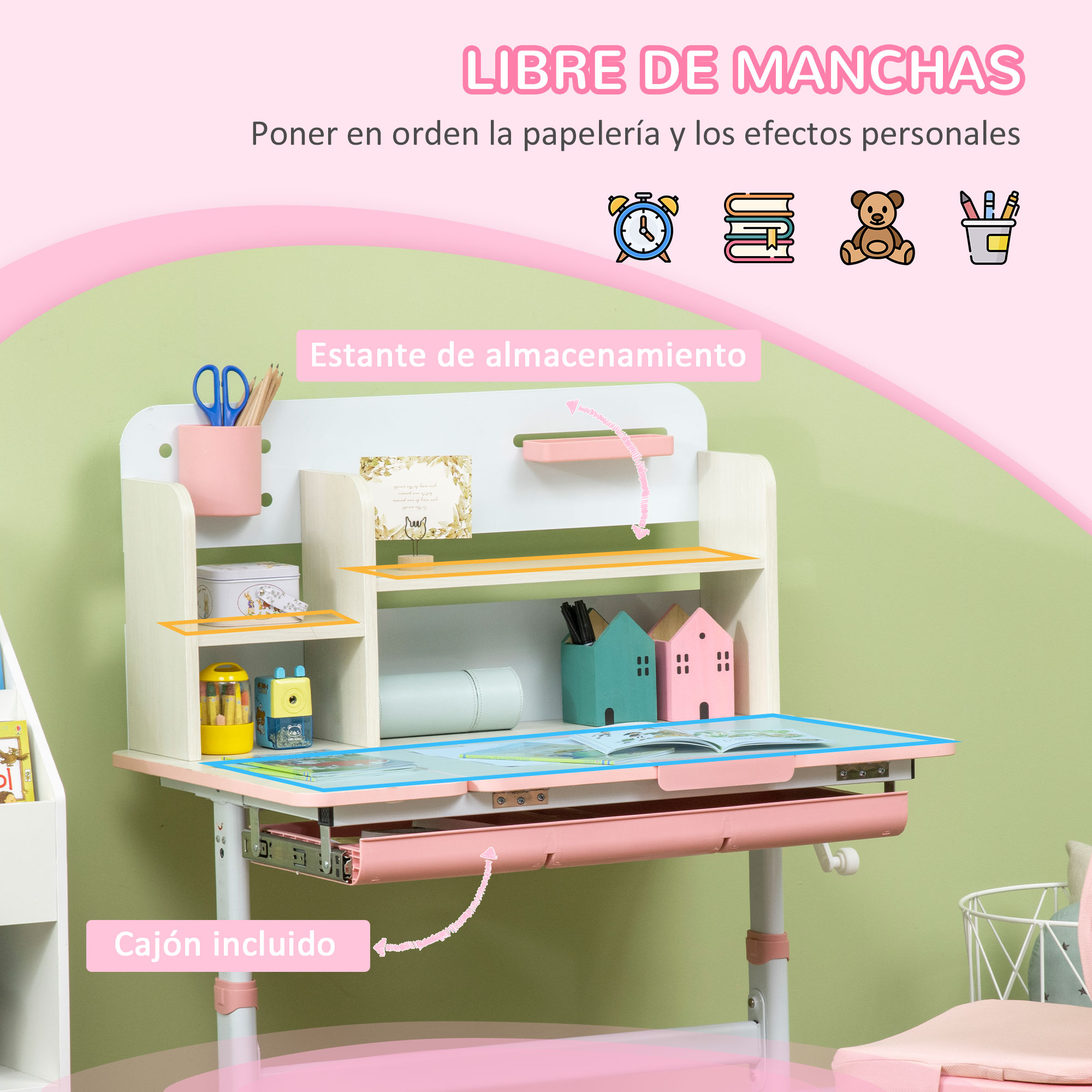 + 3 ans 80x52x88-109 cm HOMCOM Ensemble bureau et chaises pour enfants
