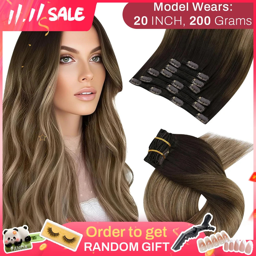 [Venda quente] Moresoo clipe em extensões de cabelo cabelo natural real remy conjunto reto 5 & 7 pçs clipe brasileiro em extensões de cabelo humano