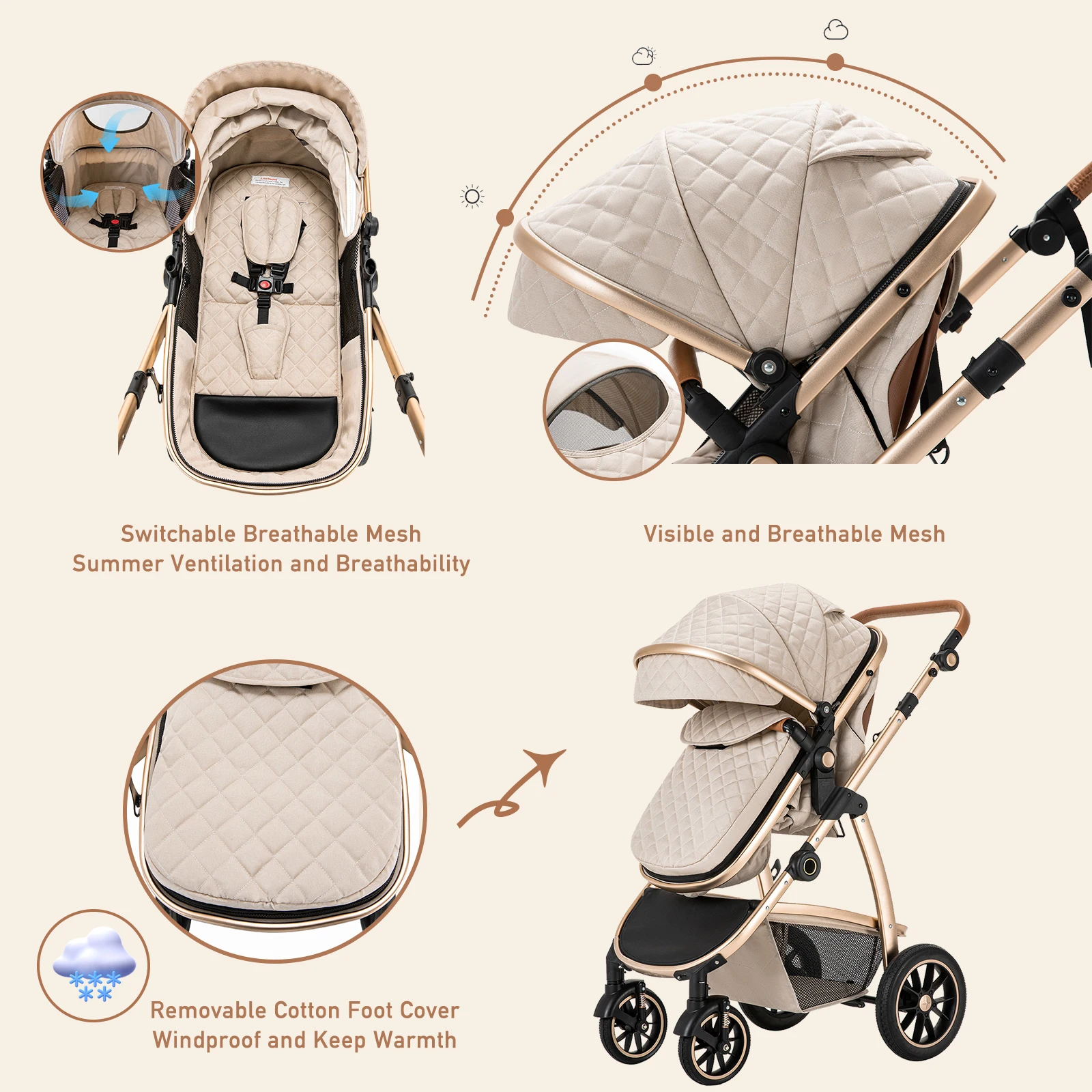 Cochecito de bebé de lujo 3 en 1, cochecito de bebé portátil de viaje, cochecitos plegables, coche con marco de aluminio de alto paisaje para bebé recién nacido