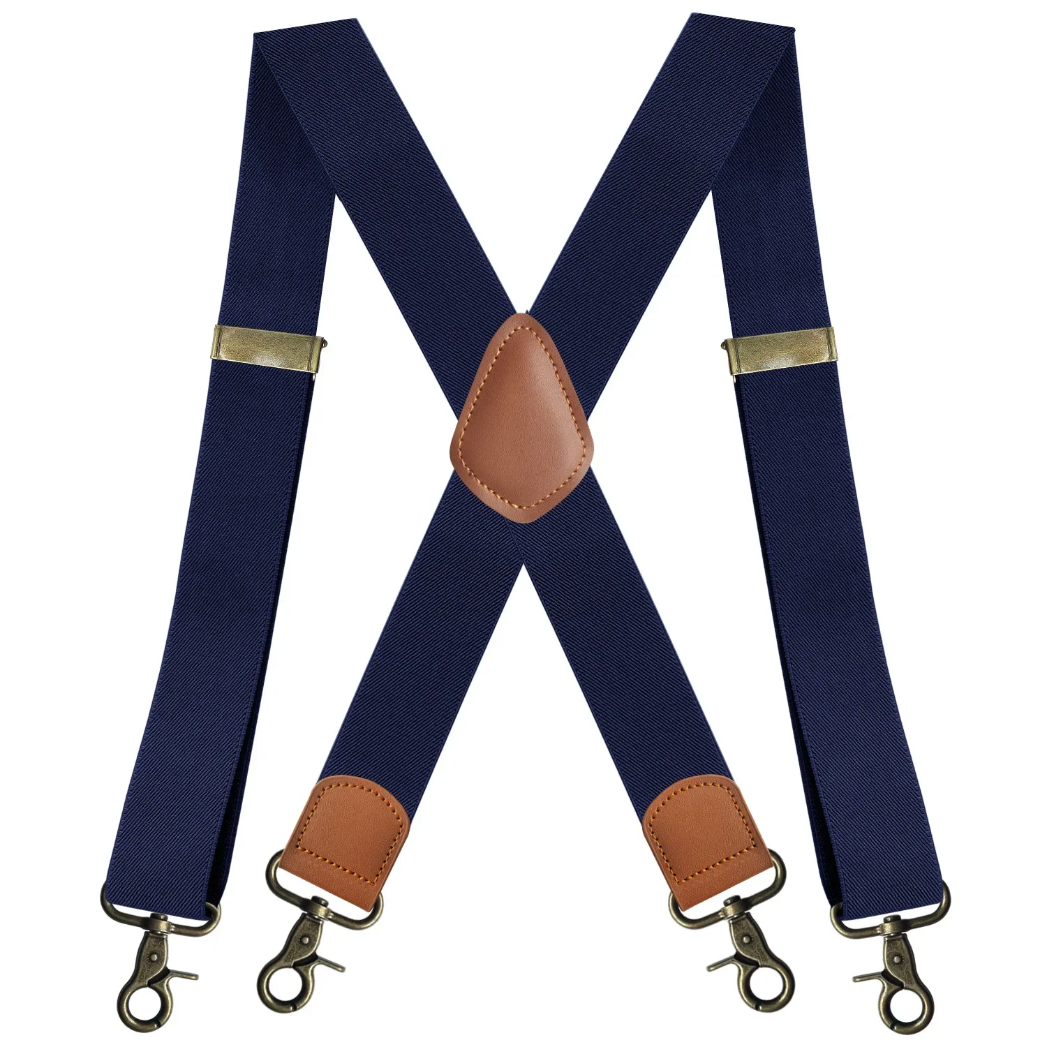 Vintage bretels voor mannen 3,5 cm breed X-zwart 4 bronzen haakclips zware grote hoge verstelbare elastische broekbretels riemen