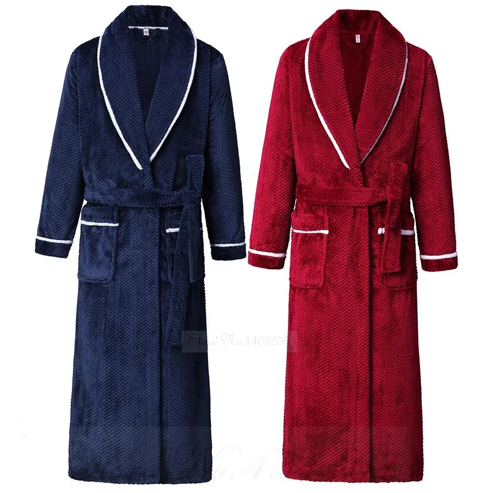 Bata larga de franela gruesa para parejas, ropa de dormir cálida para hombre, albornoz, talla grande, holgada, forro polar Coral, ropa de casa 4XL