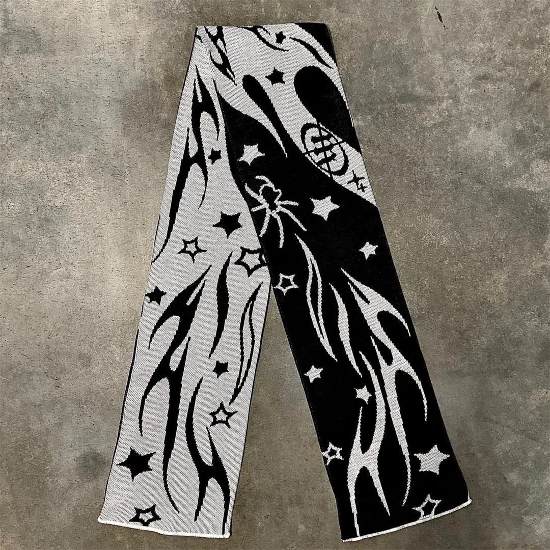 Fashion creative striped knitted women's scarf winter scarf apron black Y2K Kpop Goth