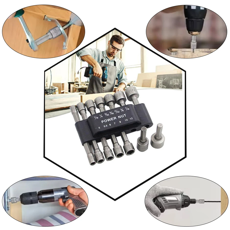 9-teiliges/14-teiliges Hülsenset, geschmiedet aus Chrom-Vanadium-Stahl, Elektrowerkzeug-Zubehör, metrische und imperiale elektrische Wind-Chargenhülse