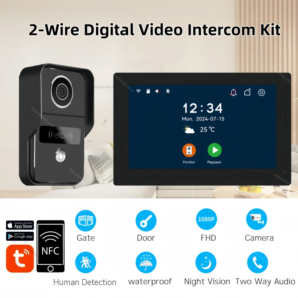 1080p tuya campainha inteligente câmera de vídeo em casa intercom wi fi 2 fios 7/10 Polegada sistema de vídeo porteiro sem fio 5-em-1 nfc desbloqueio