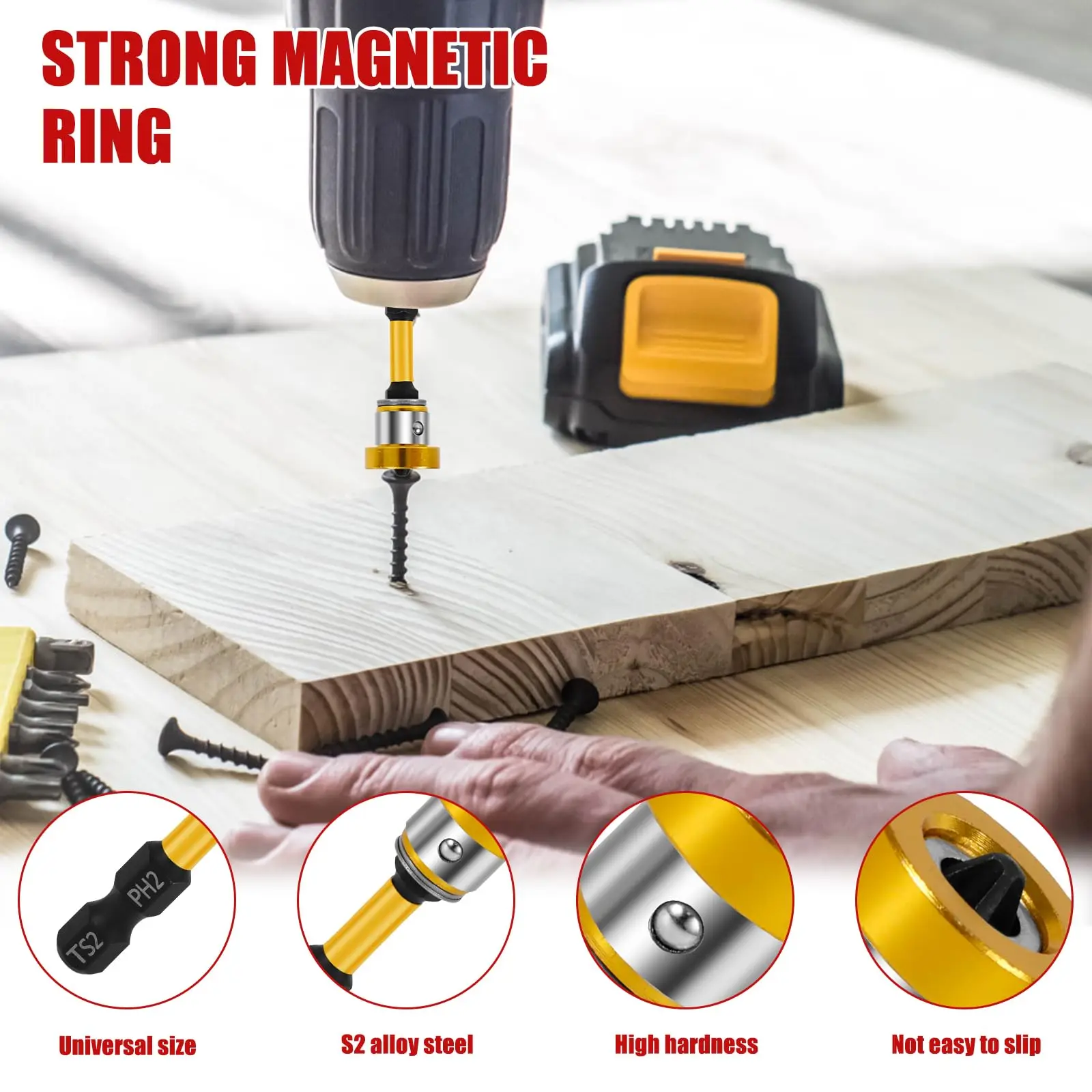 Rafford Magnetic Drywall Screwdriver Bit Set, 1/4" Hex Shank, Phillips Head for Hand/Power Drills, Rust-Resistant Plated Metal,