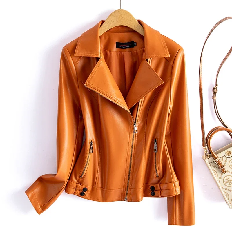 Genuine Leather Suit Collar Women's Short Spring  Autumn Jacket Elegant Slim-Fit  Sheepskin Coat Thickened Warm Soft Comfortable