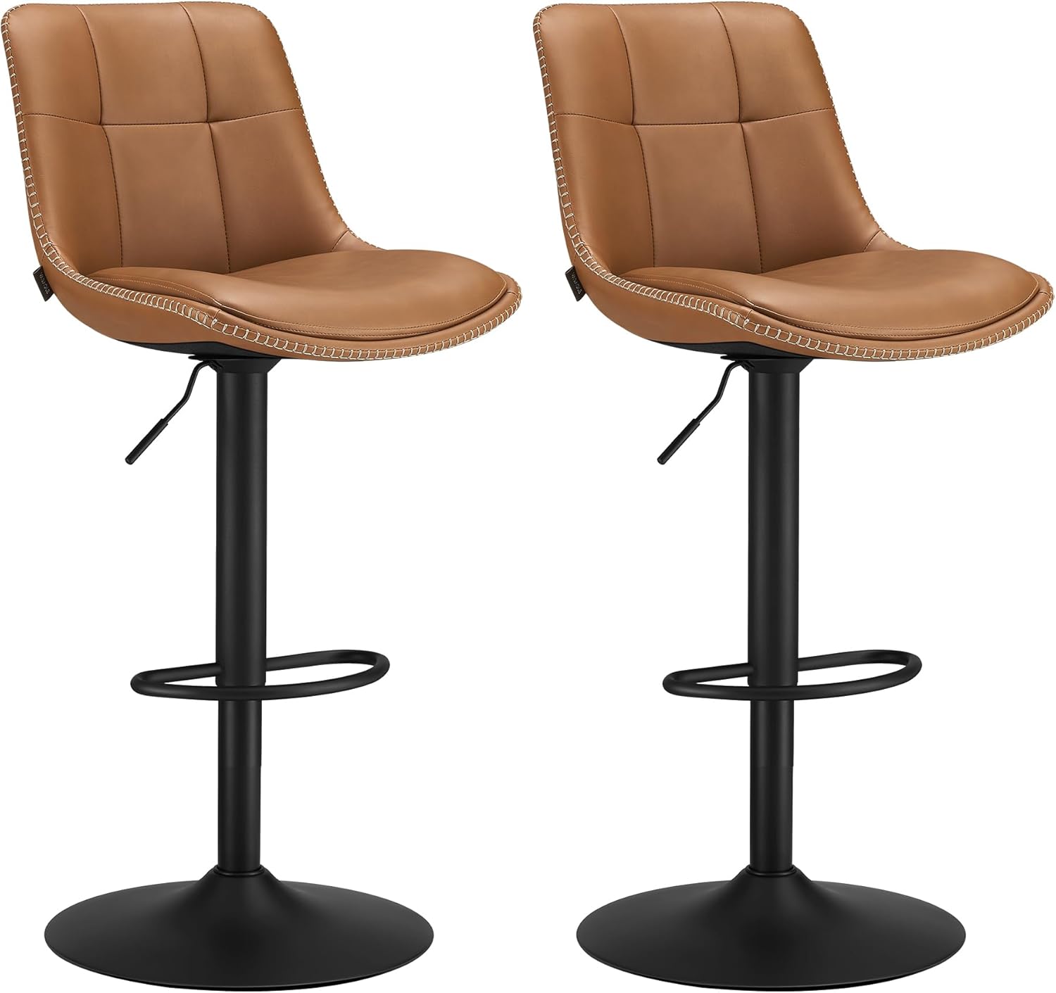 Juego de 2 Taburetes de Bar, Sillas Altas Giratorias Regulables en Altura, Acolchado PU, Sillas de Cocina con Respaldo