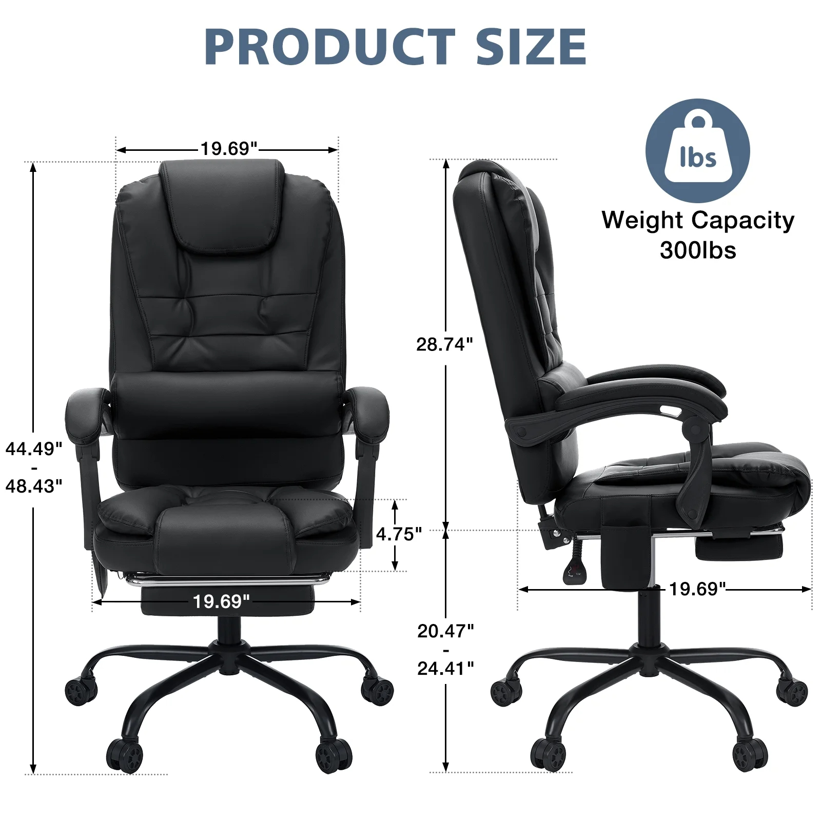 Executive Office Chair Massage High Back Leather Office Chair with Footrest Reclining Computer Desk Chair Lumbar Back Support