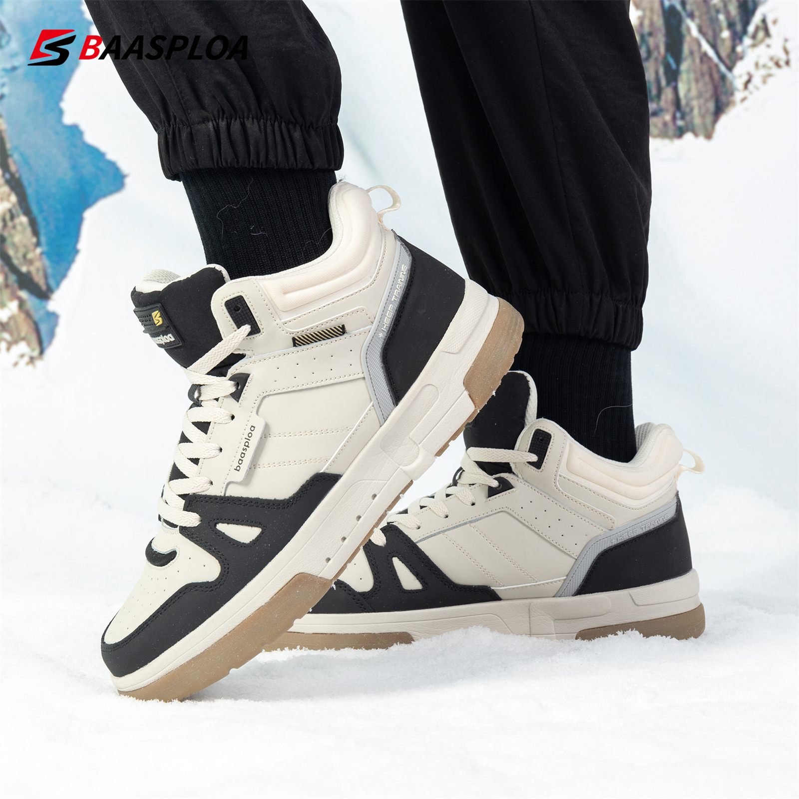 Baasploa-Chaussures de skateboard imperméables en peluche pour hommes, baskets chaudes, coton, extérieur, non ald, résistant à l'usure, décontracté, hiver, nouveau