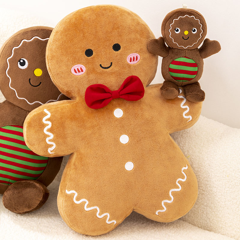 Adorable Ginger Bread Plush Toy Stuffed Caramel Chocolate Gingerbread Man Cushion Christmas Tree House Bow Ring Decor Xmas Deer
