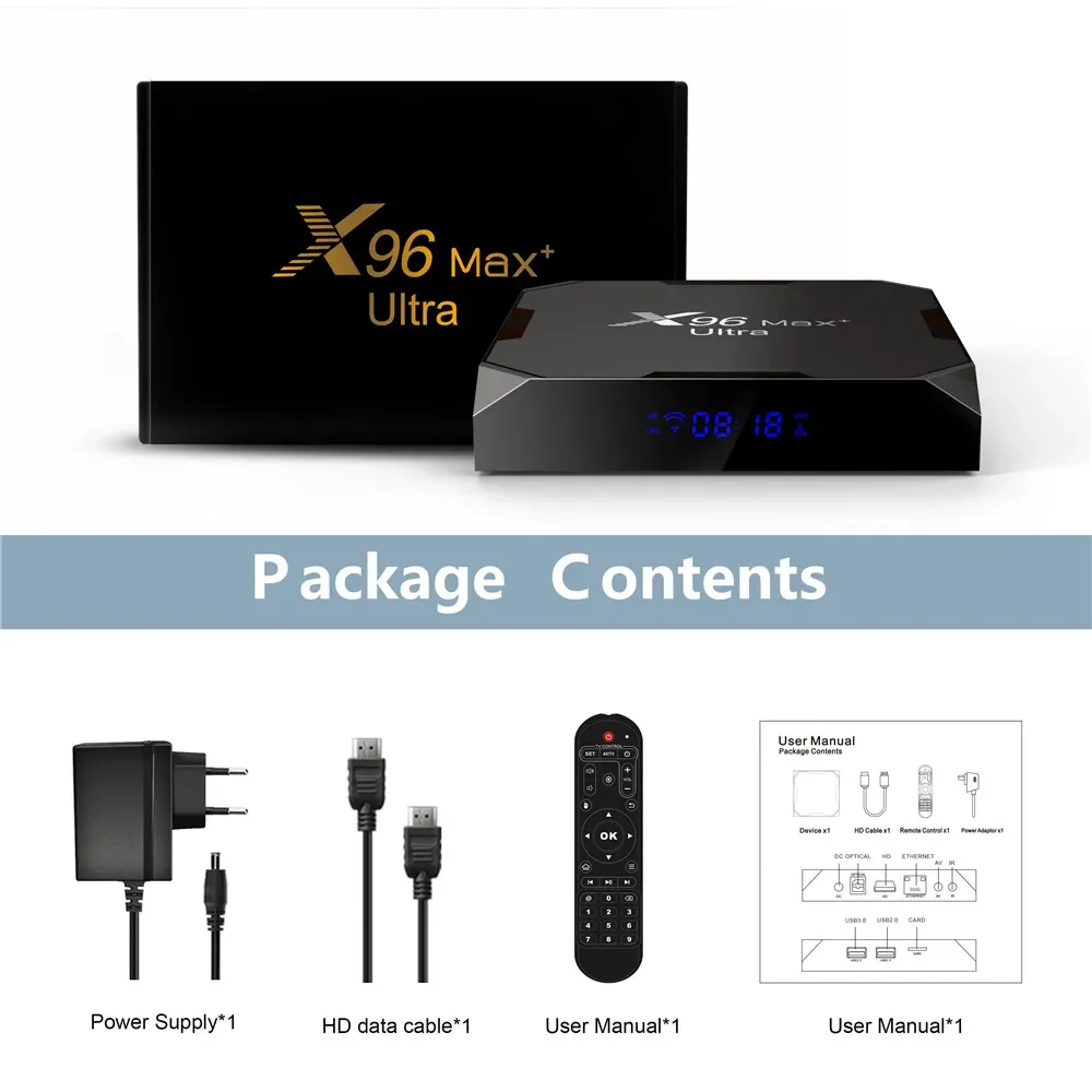 X96 MAX Plus Ultra 8K TV Box Android 11 Amlogic S905X4 Quad Core 4GB 64GB AV1 reproductor multimedia Dual Wifi BT HDR 10 decodificador rápido