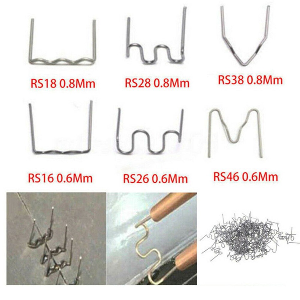Grampos quentes do grampeador para o pára-choques do carro, jogo plástico do reparo do soldador, solda plástica inoxidável, mantém o parafuso prisioneiro, 0.6, 0.8mm, 500Pcs