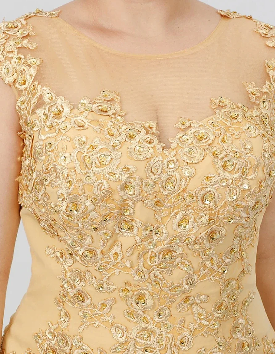 Aangepaste Moeder van de Bruid Jurk Bruiloftsgast Elegant Grote maten Illusie Hals Sweep Chiffon Kralen Kant Formele Jurken 2024