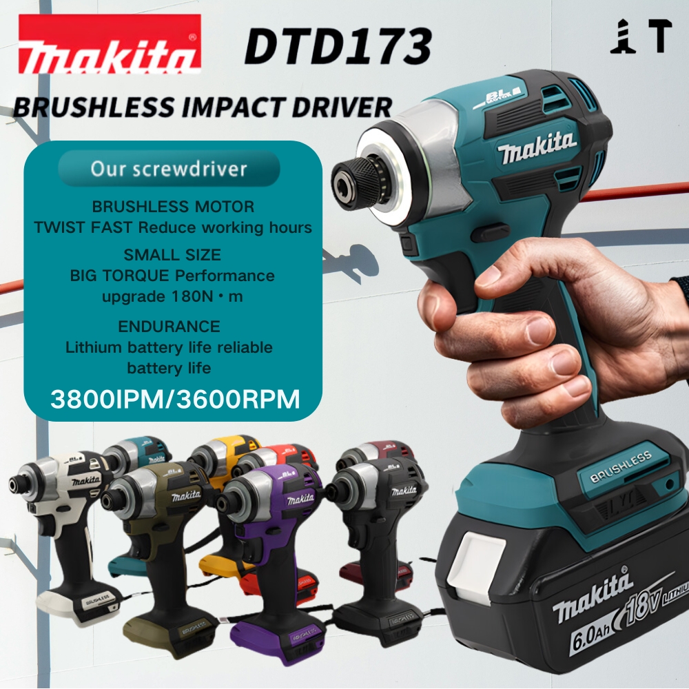 Controlador de impacto inalámbrico DTD173 de 3600rpm, controlador de Motor sin escobillas de 180Nm, taladro eléctrico para madera/perno/herramienta de modo T para batería Makita de 18V