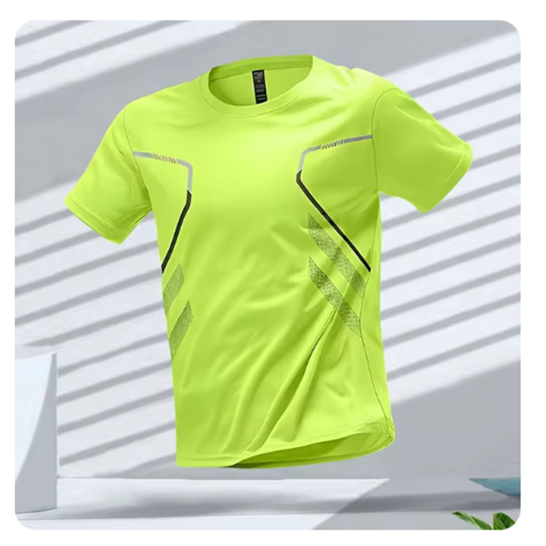 Camiseta deportiva para correr para hombre, camisa de manga corta transpirable de secado rápido con cuello redondo, ropa activa para entrenamiento al aire libre