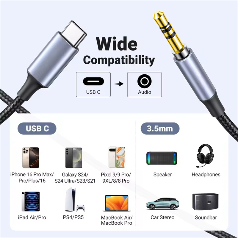 USB Type C to 3.5mm Jack Aux Audio Cable Car Speaker Adapter USB C Male to AUX Male Headphone Plug Converter for Xiaomi Samsung