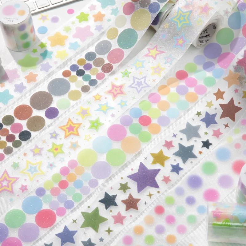 1 Uds./1 lote de cintas adhesivas decorativas, pegatinas japonesas de papel para álbum de recortes diario con puntos y estrellas