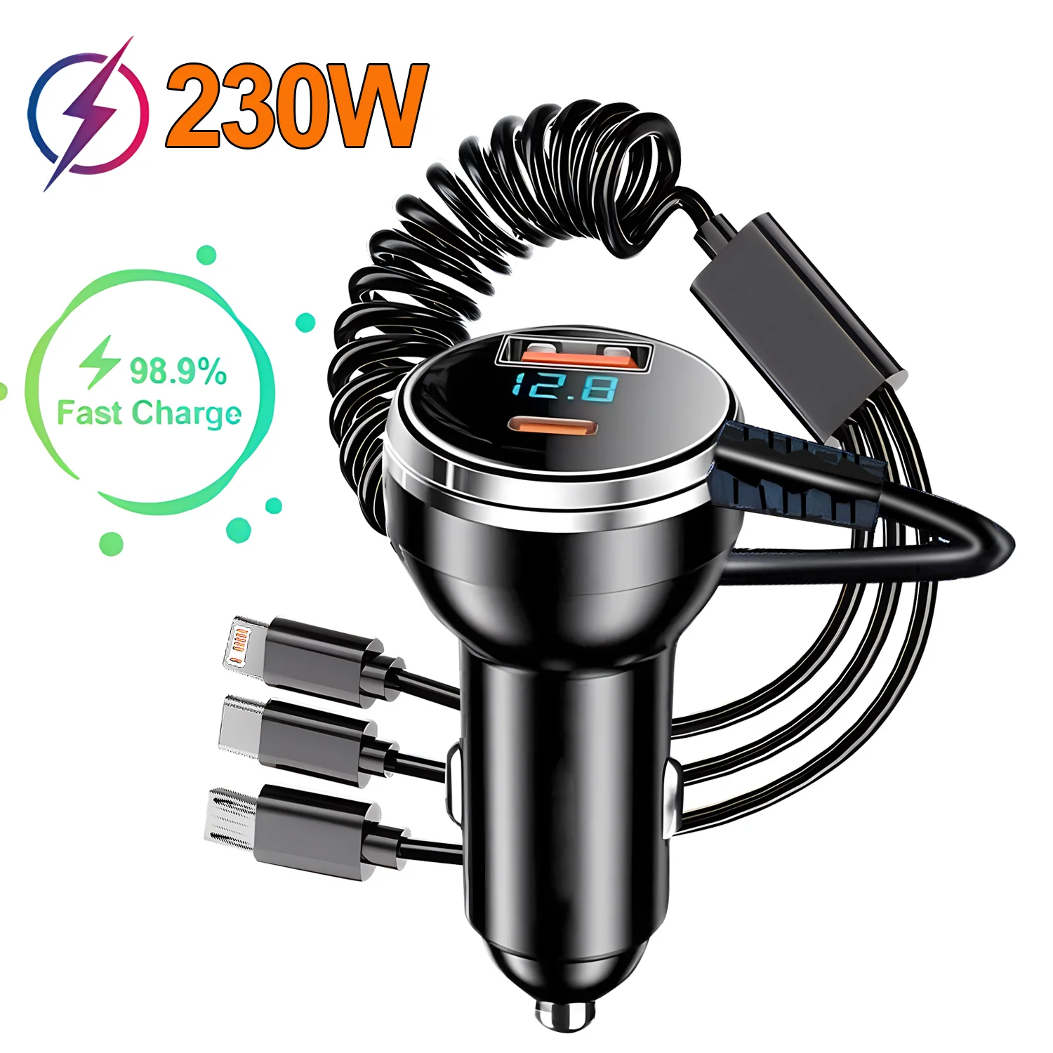 Ładowarka samochodowa 230 W 5 portów Szybkie ładowanie PD QC3.0 USB C Ładowarka samochodowa do telefonu typu C Adapter w samochodzie do iphone Samsung Huawei Xiaomi