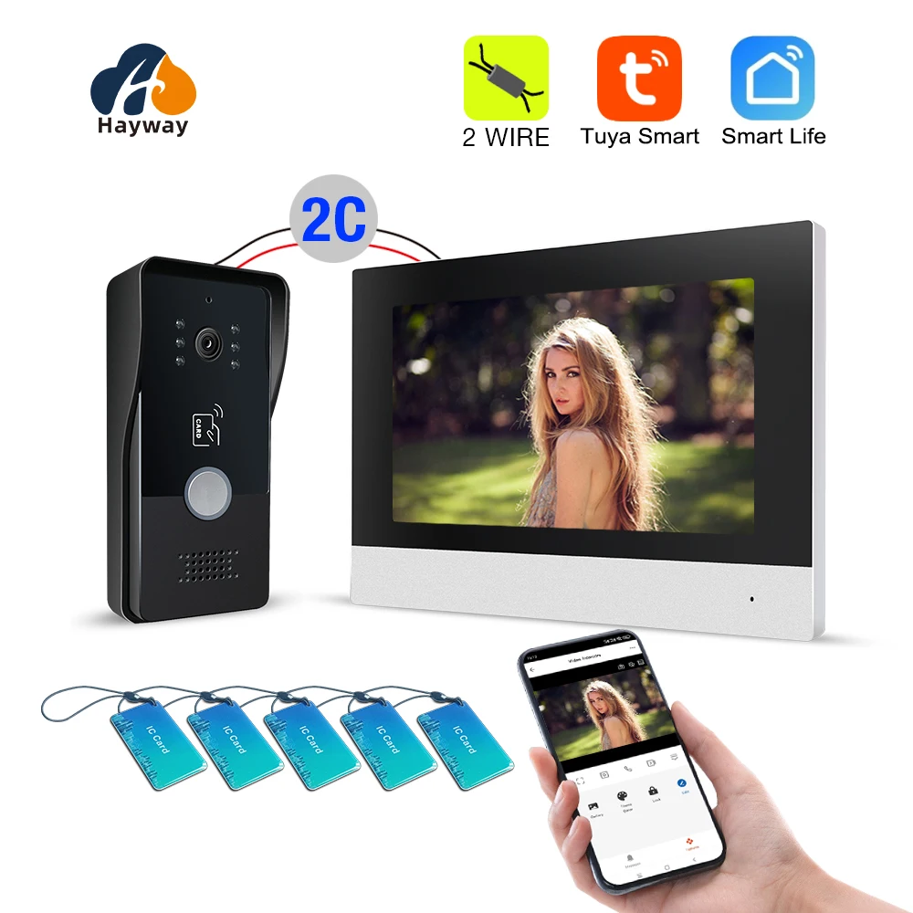 2 Draad IP Tuya Wifi 1080P Video Intercom Video Deurtelefoon 7 ''Kleur Touchscreen Camera Deurbel deur Beveiligingssysteem