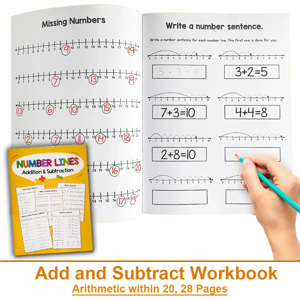 Addition y resta dentro de 20 libros de ejercicios de entrenamiento, libro de práctica de líneas numéricas, guardería, aprendizaje de matemáticas preescolar Montessori