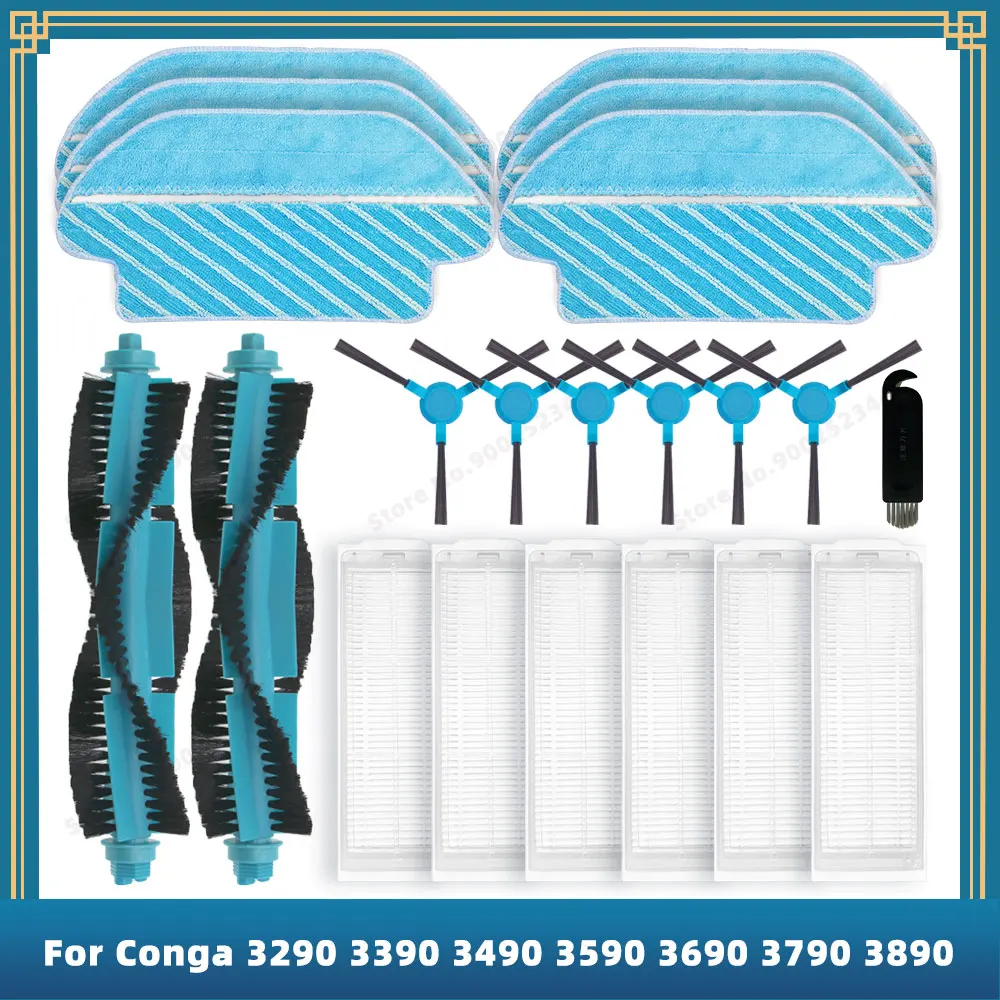 Compatible con Cecotec Conga 3290 3390 3490 3590 3690 3790 3890 piezas vitales Ultra titanio Cepillo Lateral principal filtro Hepa trapo de fregona