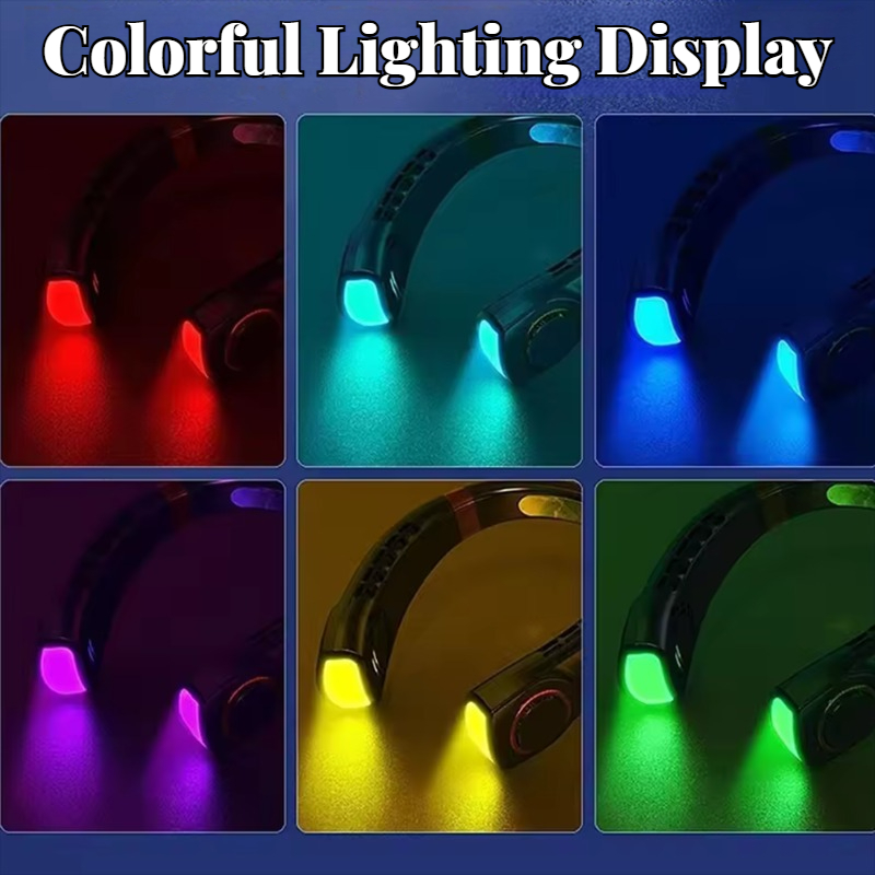 Portable Ice-Cooling Fan with LED Light, Silent Bladeless Halterneck Design for Personal Cooling and Outdoor Comfort