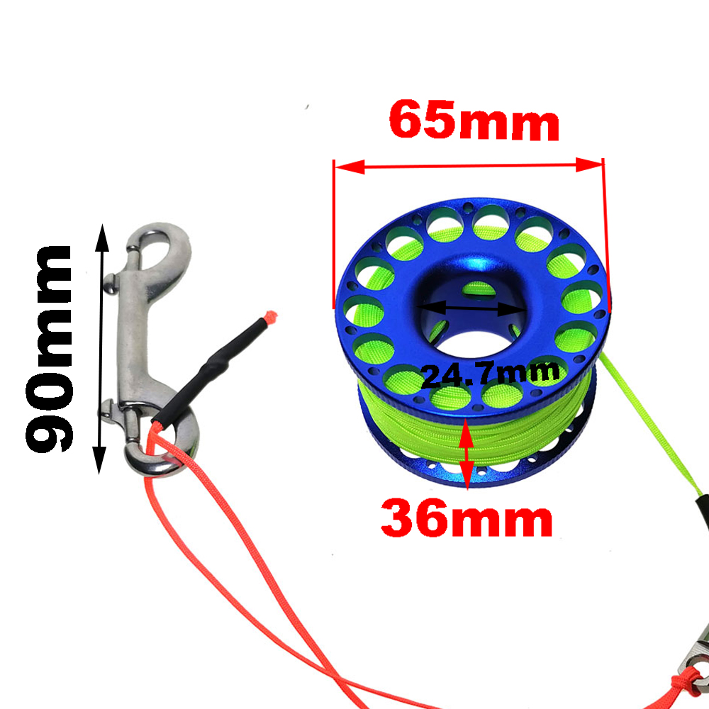 Carrete de aleación de aluminio para buceo, 15M, 20M, 30M, con gancho de doble punta de acero inoxidable, equipo SMB para buceo en cueva